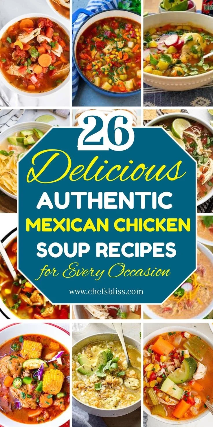 Delicious bowls of authentic Mexican chicken soup with fresh ingredients