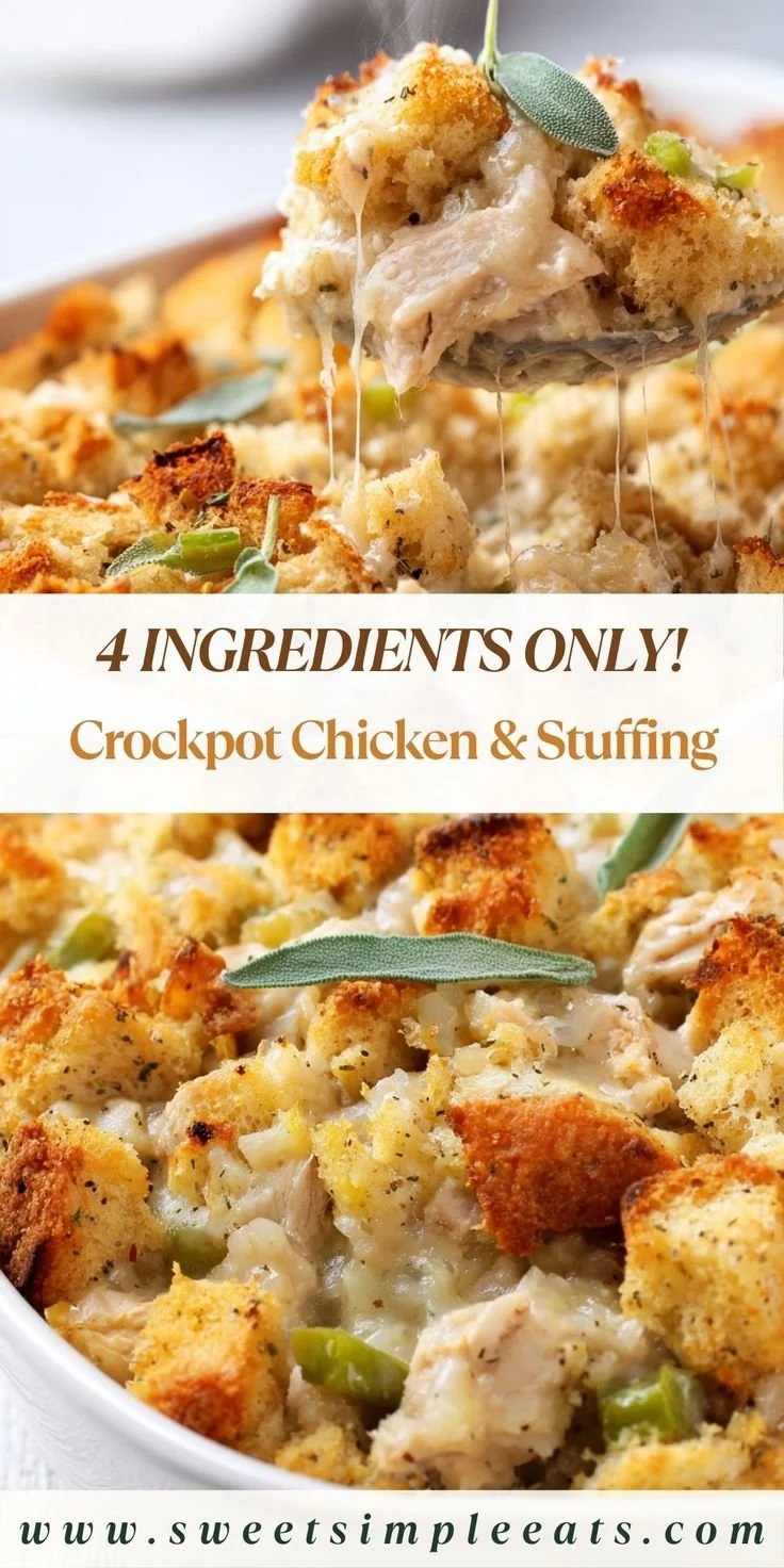 Delicious 4-Ingredient Crockpot Chicken and Stuffing dish ready to serve