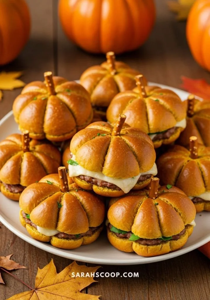 Pumpkin-shaped sliders for Halloween parties, festive food idea.
