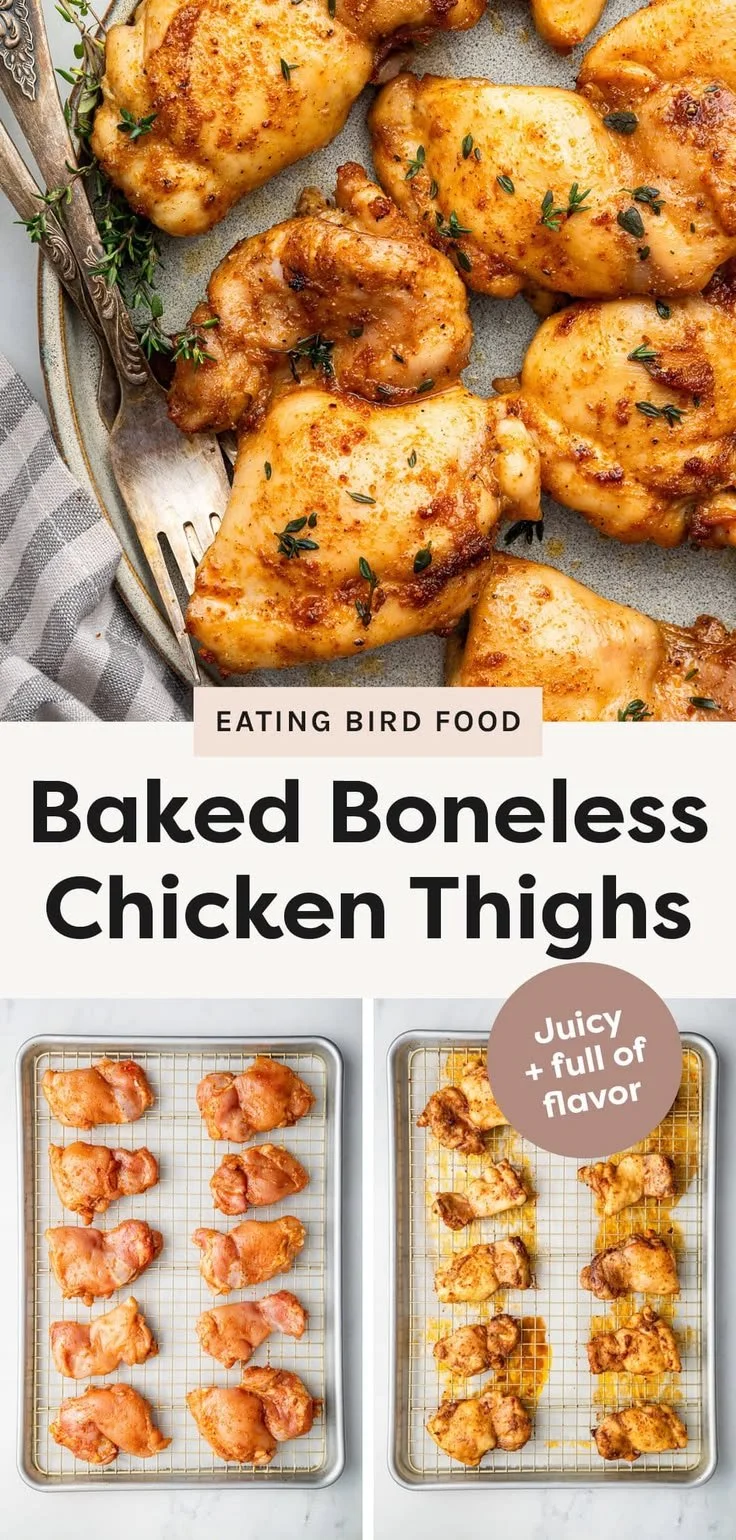 Deliciously baked boneless chicken thighs with herbs and spices