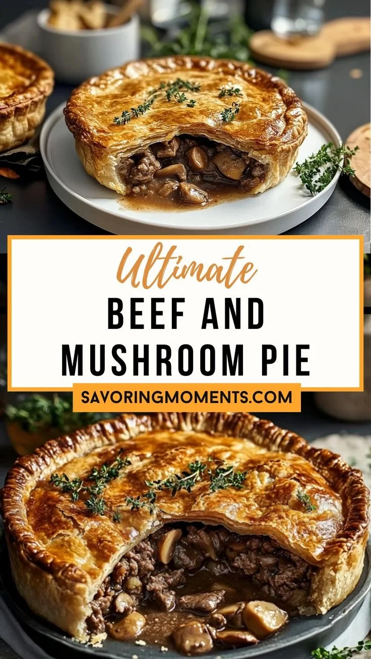 Delicious Beef and Mushroom Pie with a flaky crust and savory filling