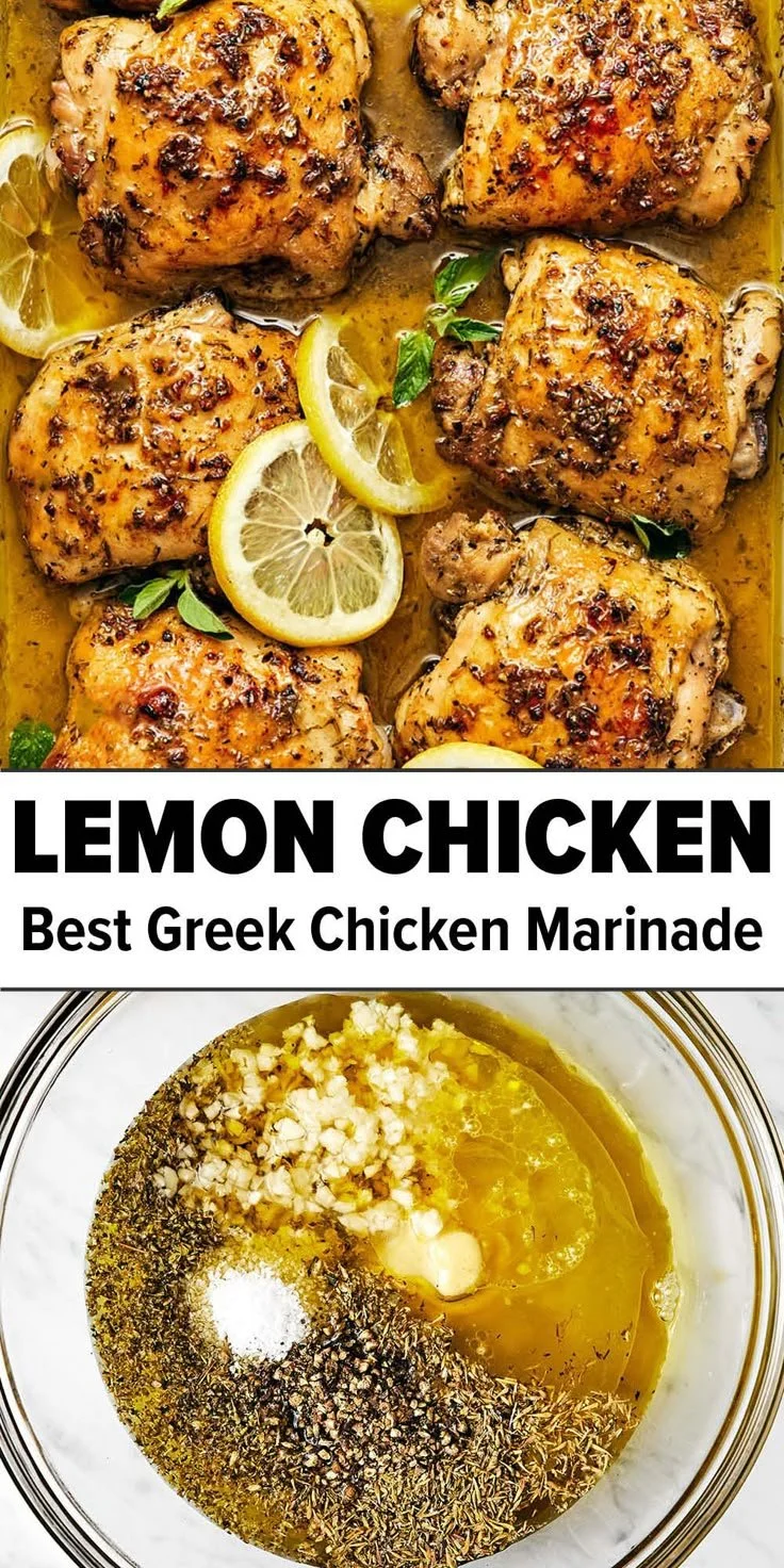 Delicious lemon chicken dish garnished with fresh herbs and lemon slices