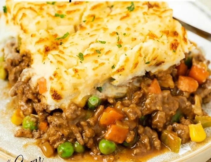 Delicious homemade Shepherd's Pie topped with creamy mashed potatoes