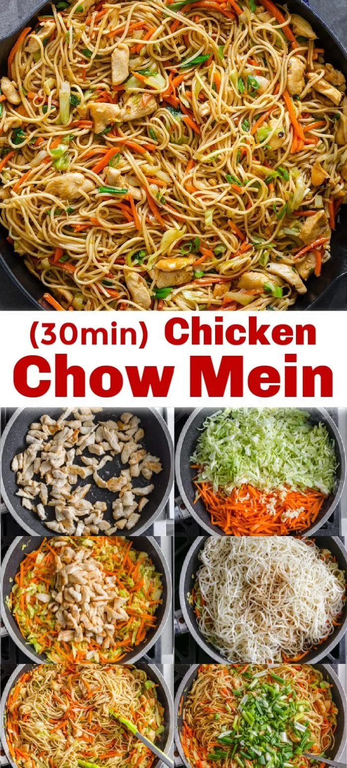 Homemade Chicken Chow Mein with fresh vegetables and savory sauce