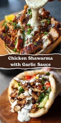 Delicious Chicken Shawarma served with garlic sauce on a plate