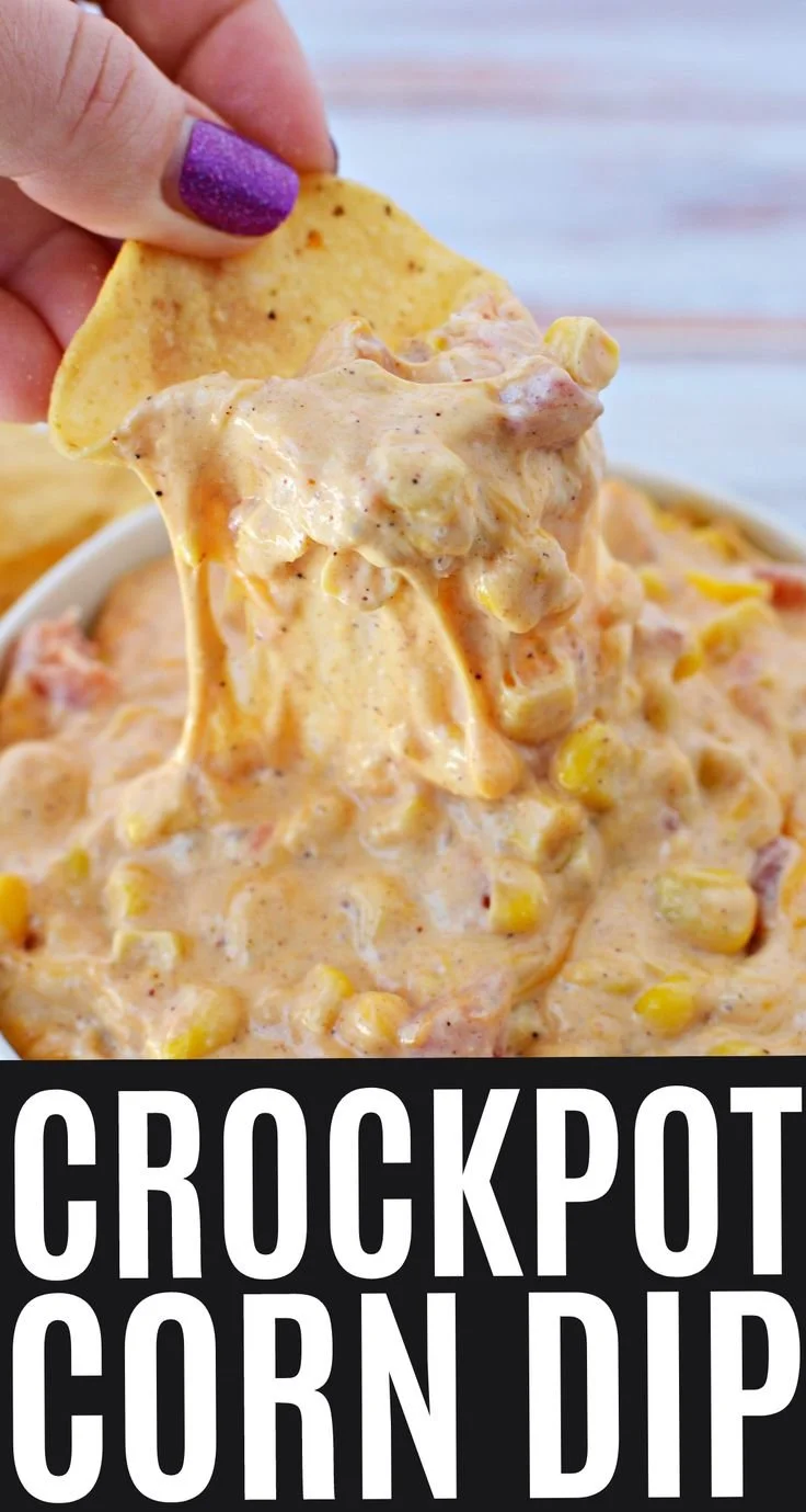 Creamy corn dip with cream cheese made in a crockpot