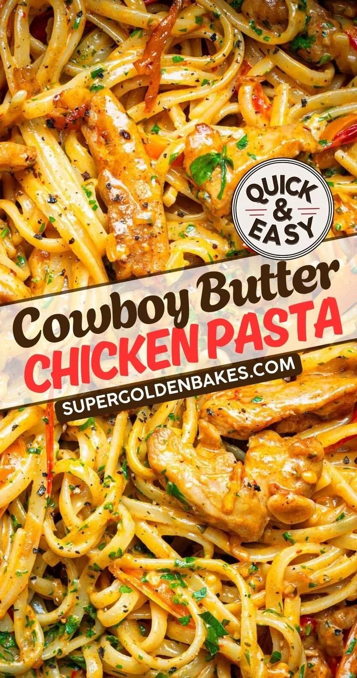 Delicious Cowboy Butter Chicken Pasta garnished and ready to serve