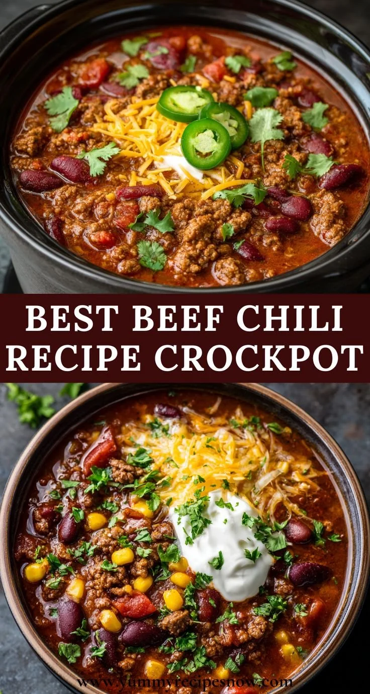 Hearty Crockpot Chili made in a slow cooker with beef and beans