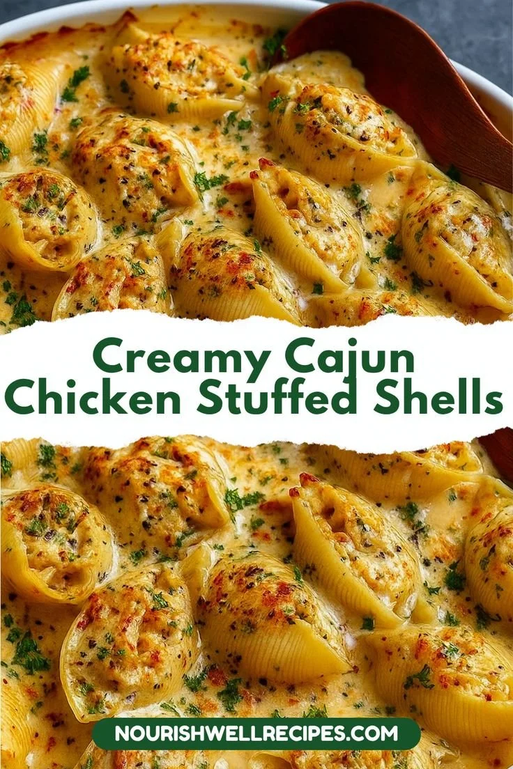 Creamy Cajun Chicken Stuffed Shells topped with herbs and spices on a plate
