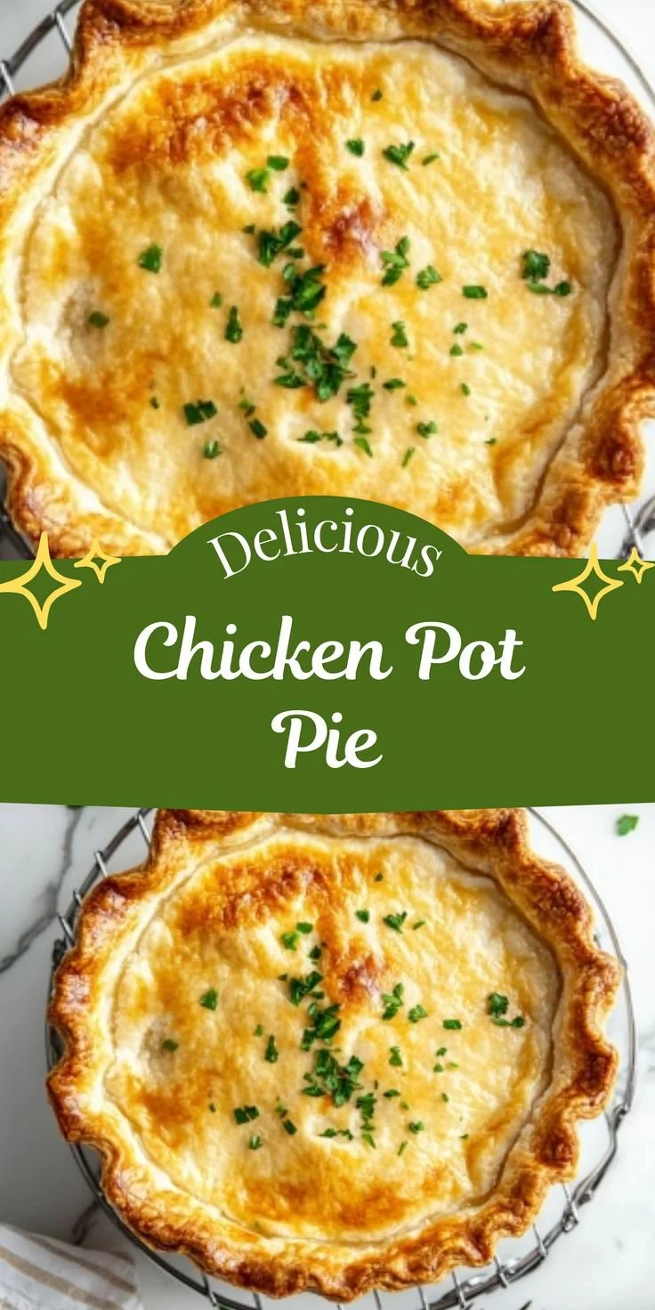 Delicious creamy chicken pot pie served in a flaky crust.