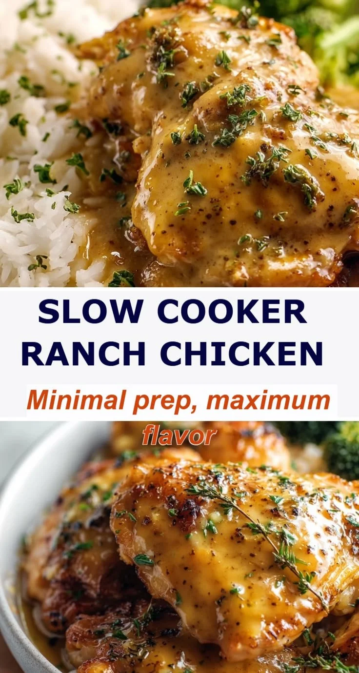 Creamy Crockpot ranch chicken dish served in a bowl with herbs and spices.