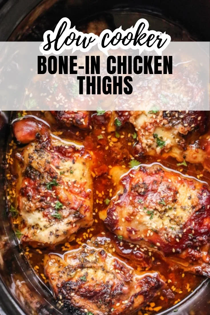 Delicious Crock Pot Chicken Thighs Bone In, slow-cooked for tender flavor.