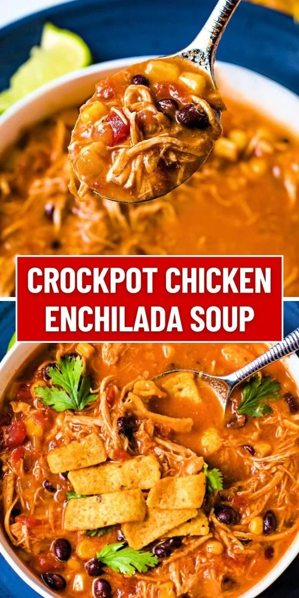 Crockpot chicken enchilada soup topped with fresh cilantro and cheese