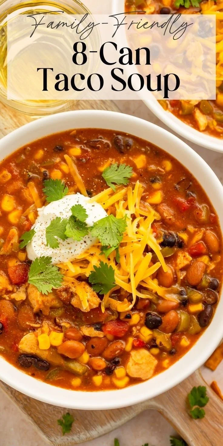 Bowl of Dump & Go 8-Can Taco Soup ready in 30 minutes for dinner.