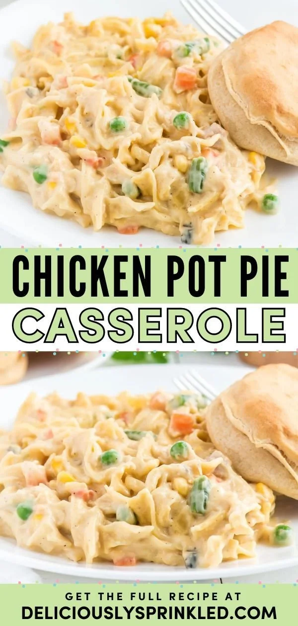 Easy chicken pot pie casserole ready to serve in a baking dish