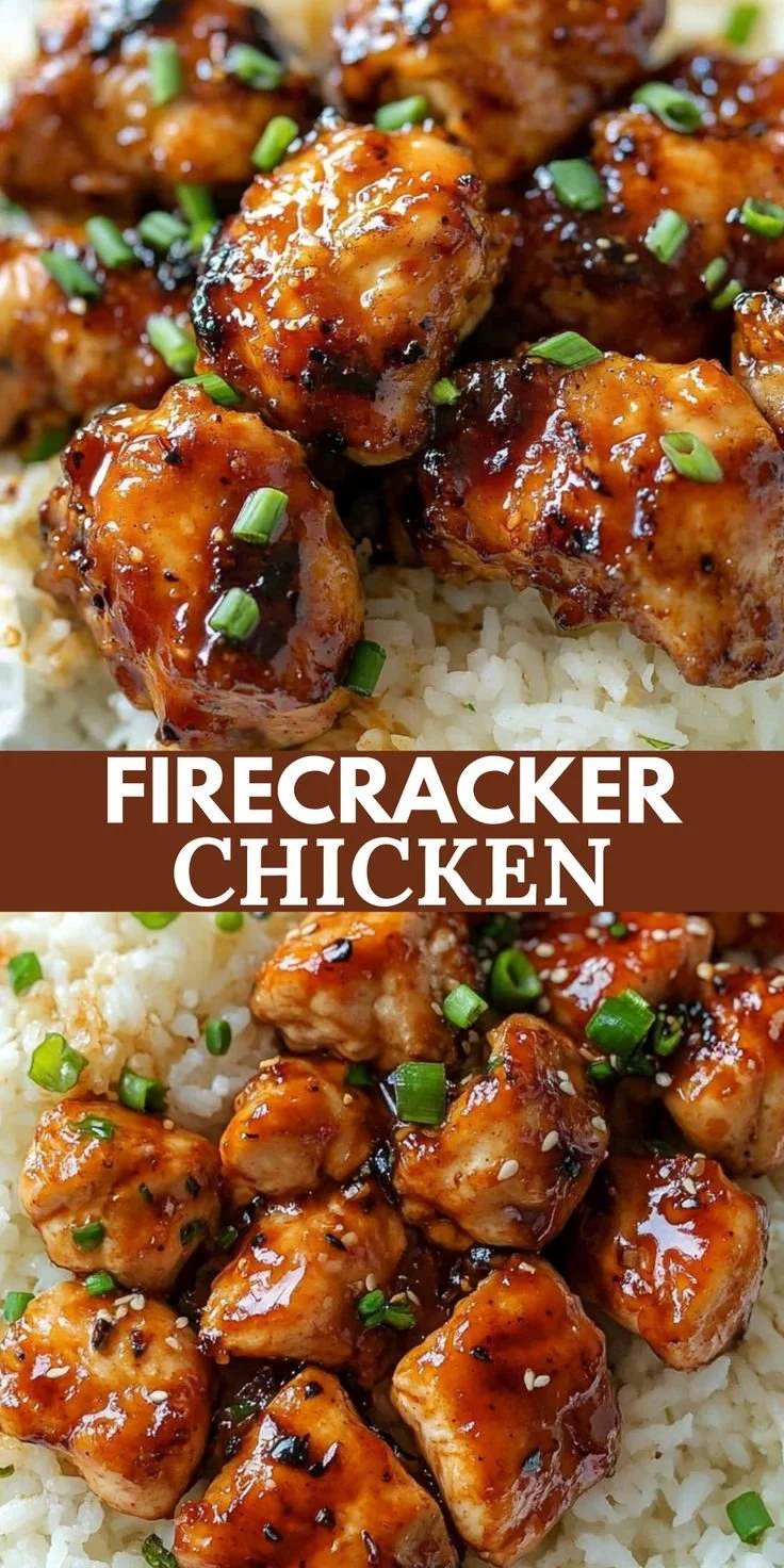 Easy and spicy Firecracker Chicken recipe served on a plate.