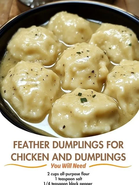 Light and fluffy Feather Dumplings served with tender chicken.
