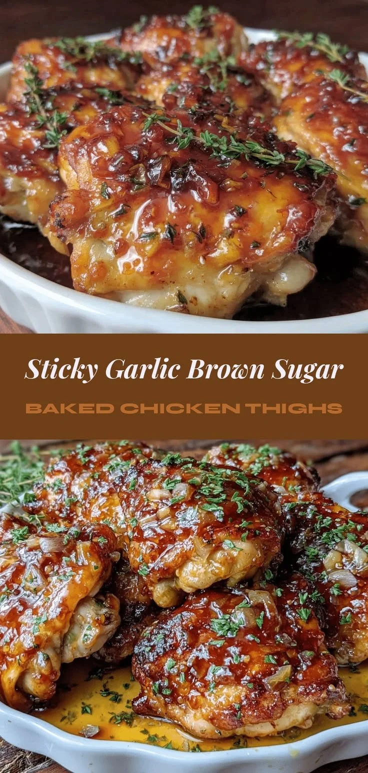 Garlic brown sugar baked chicken thighs on a serving platter