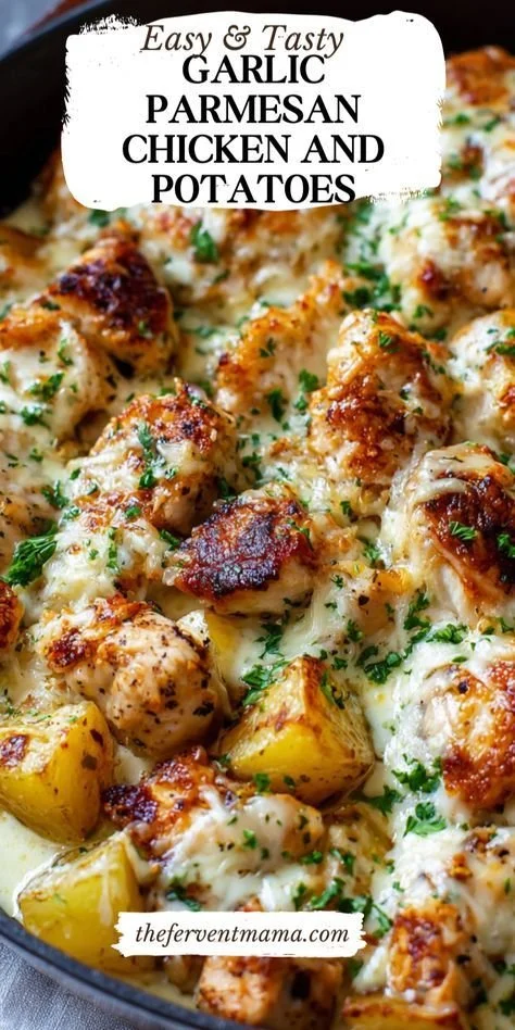 Garlic Parmesan Chicken served with roasted potatoes
