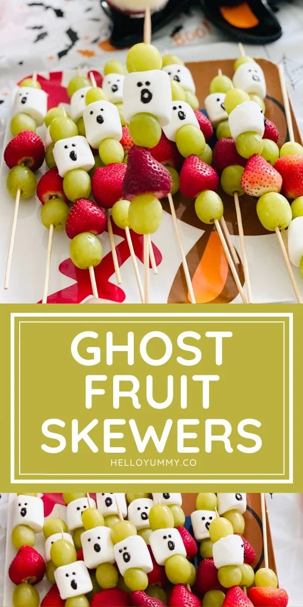 Ghost fruit skewers Halloween snack with spooky design and fresh fruits