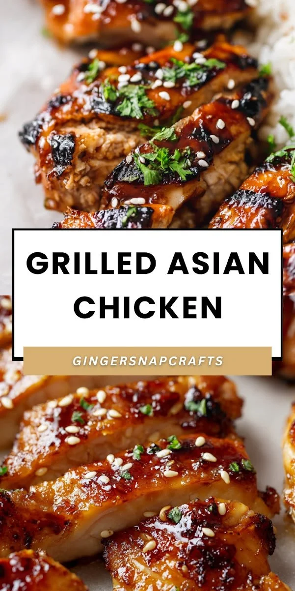 Grilled Asian chicken garnished with herbs on a plate