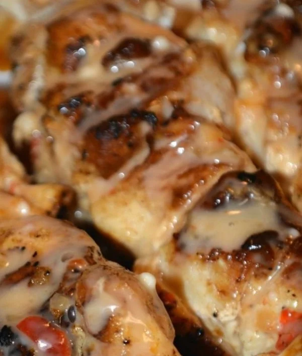 Grilled Bang Bang Chicken Kabobs with vibrant spices and colorful vegetables