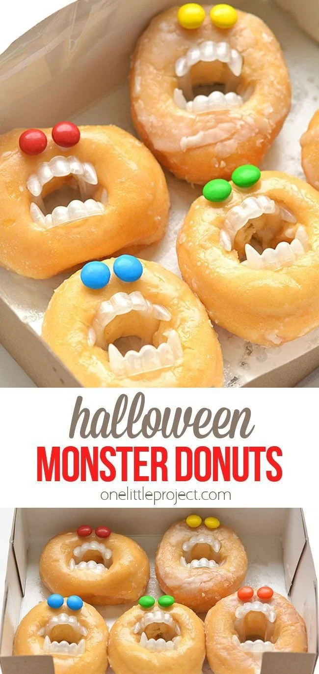 Colorful Halloween Monster Donuts decorated with spooky designs