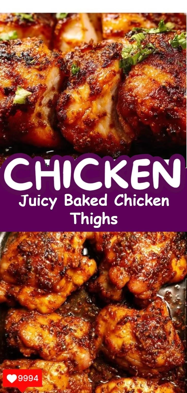 Juicy baked chicken thighs garnished with herbs and served on a plate.