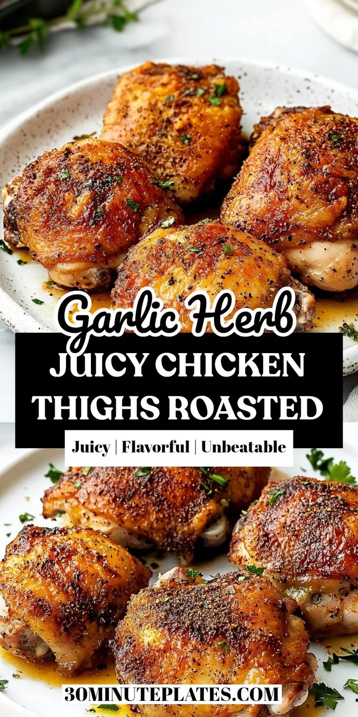 Oven-roasted chicken thighs seasoned with garlic powder on a plate