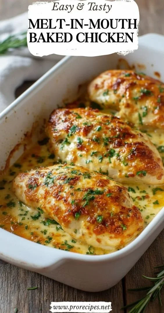 Creamy baked chicken recipe served on a plate