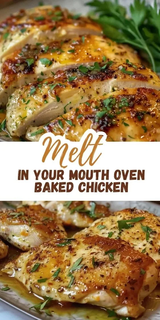 Melt in your mouth baked chicken breast with potatoes for a delicious dinner.