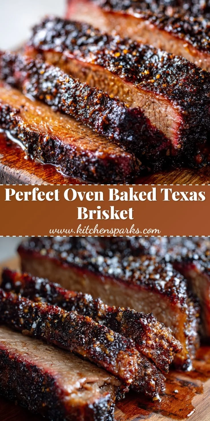 Melt-in-your-mouth oven baked Texas beef brisket served on a plate.