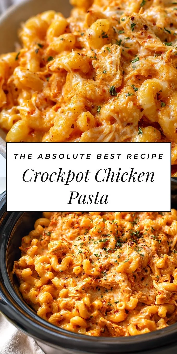 Delicious Crockpot Chicken Pasta served in a bowl with herbs and cheese on top.