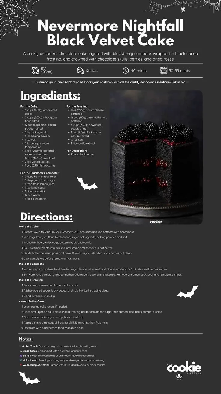 Delicious Black Velvet Cake with a dark chocolate finish and elegant decorations