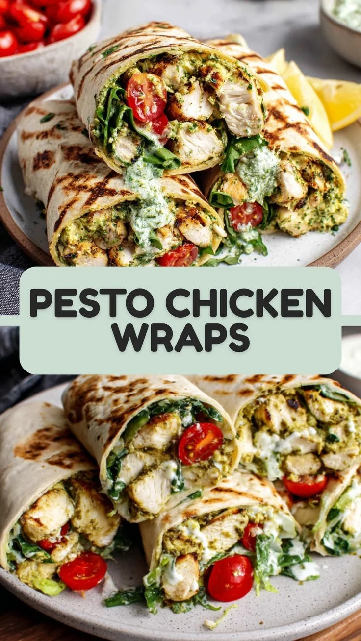 Delicious pesto chicken wraps with fresh ingredients and vibrant colors