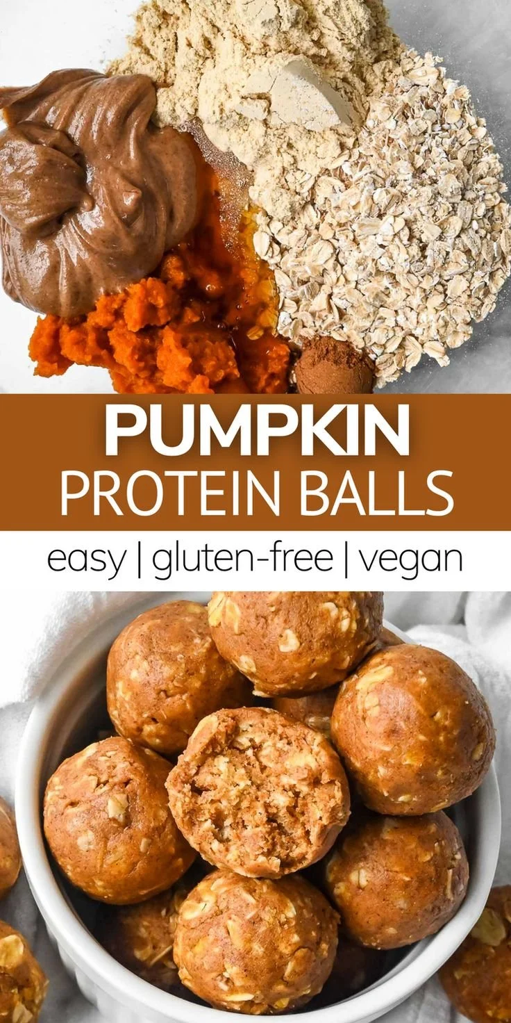 Delicious gluten-free and vegan Pumpkin Protein Balls stacked neatly on a plate