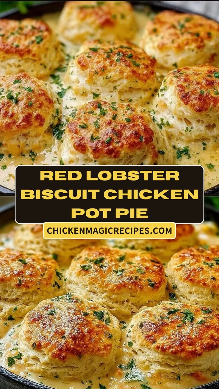 Delicious lobster biscuit chicken pot pie served in a crusty dish
