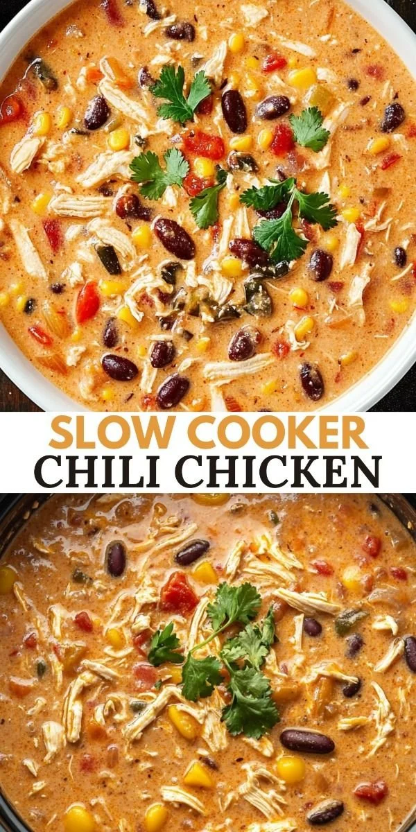 A delicious bowl of slow cooker cream cheese chicken chili topped with fresh herbs.
