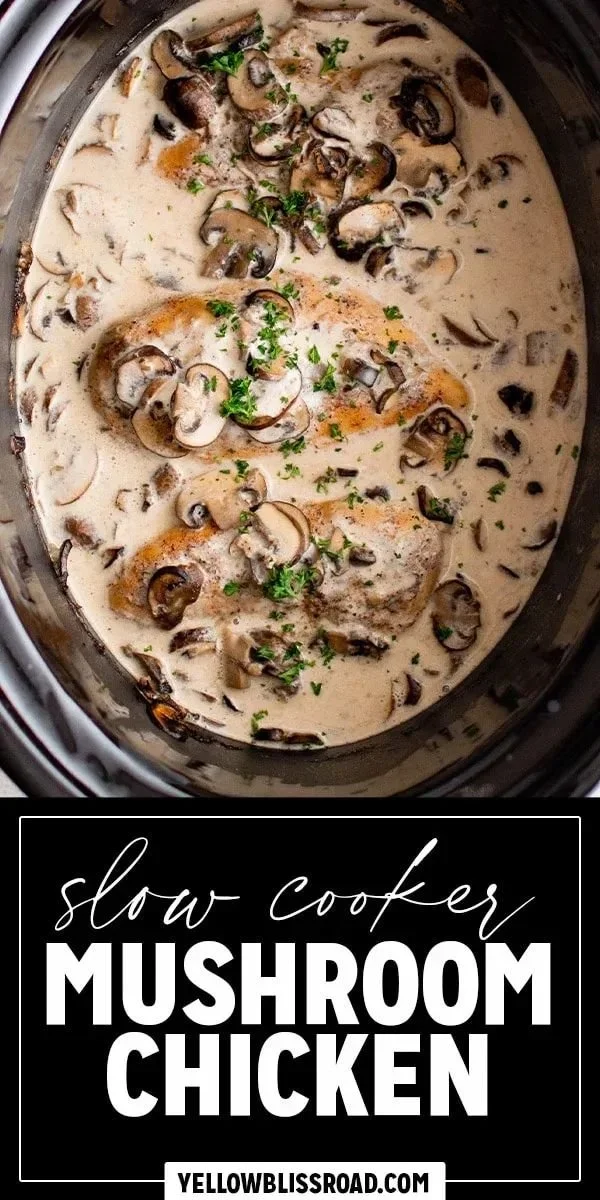 Slow Cooker Mushroom Chicken made with tender chicken and fresh mushrooms