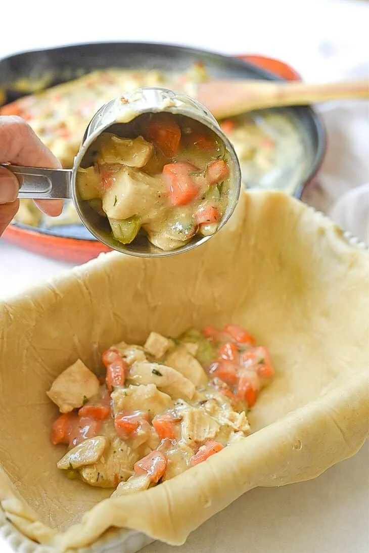 Delicious small batch chicken pot pie with flaky crust and creamy filling