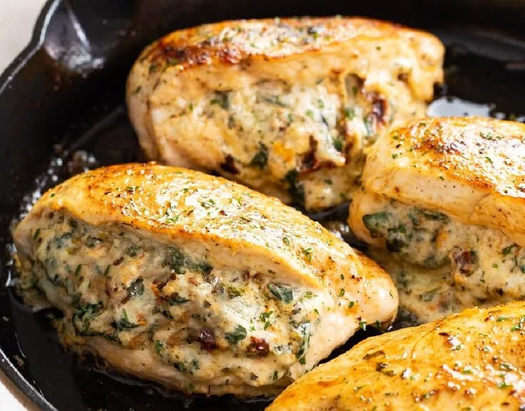 Deliciously cooked stuffed chicken breast with herbs and spices.