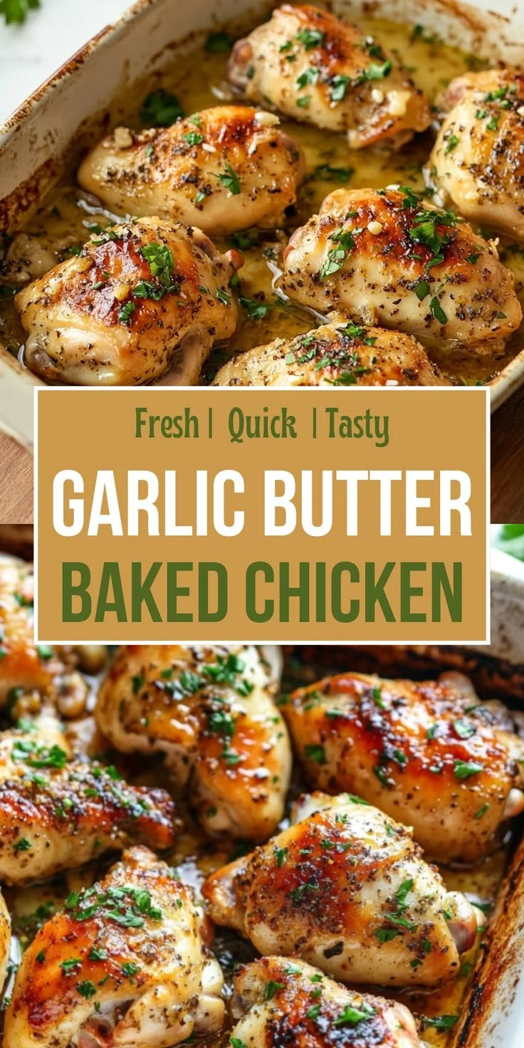 Delicious Garlic Butter Baked Chicken garnished with herbs and served on a plate
