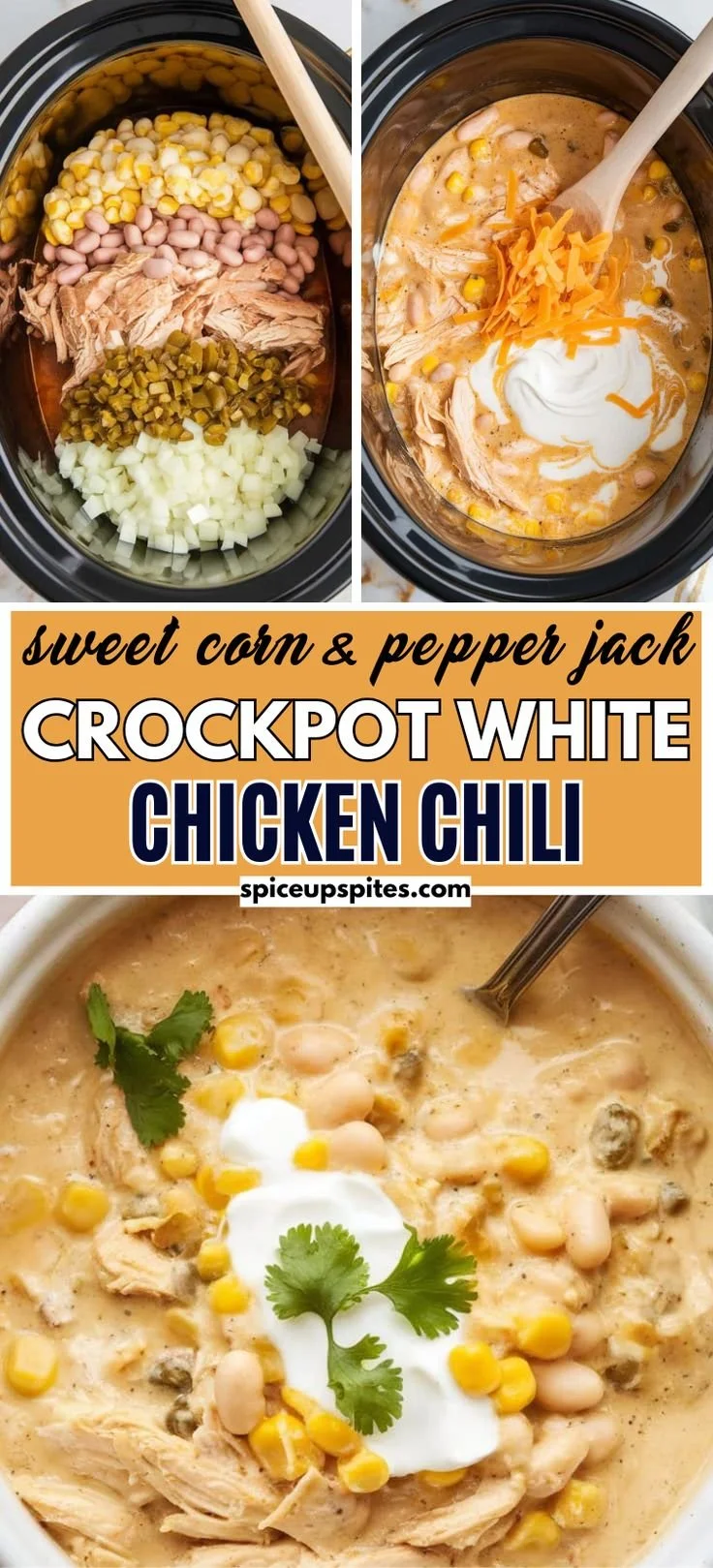 Crockpot Sweet Corn and Pepper Jack White Chicken Chili in a bowl.