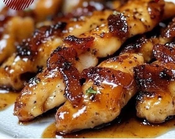 Crispy Bacon Brown Sugar Chicken Tenders on a plate, ready to enjoy.