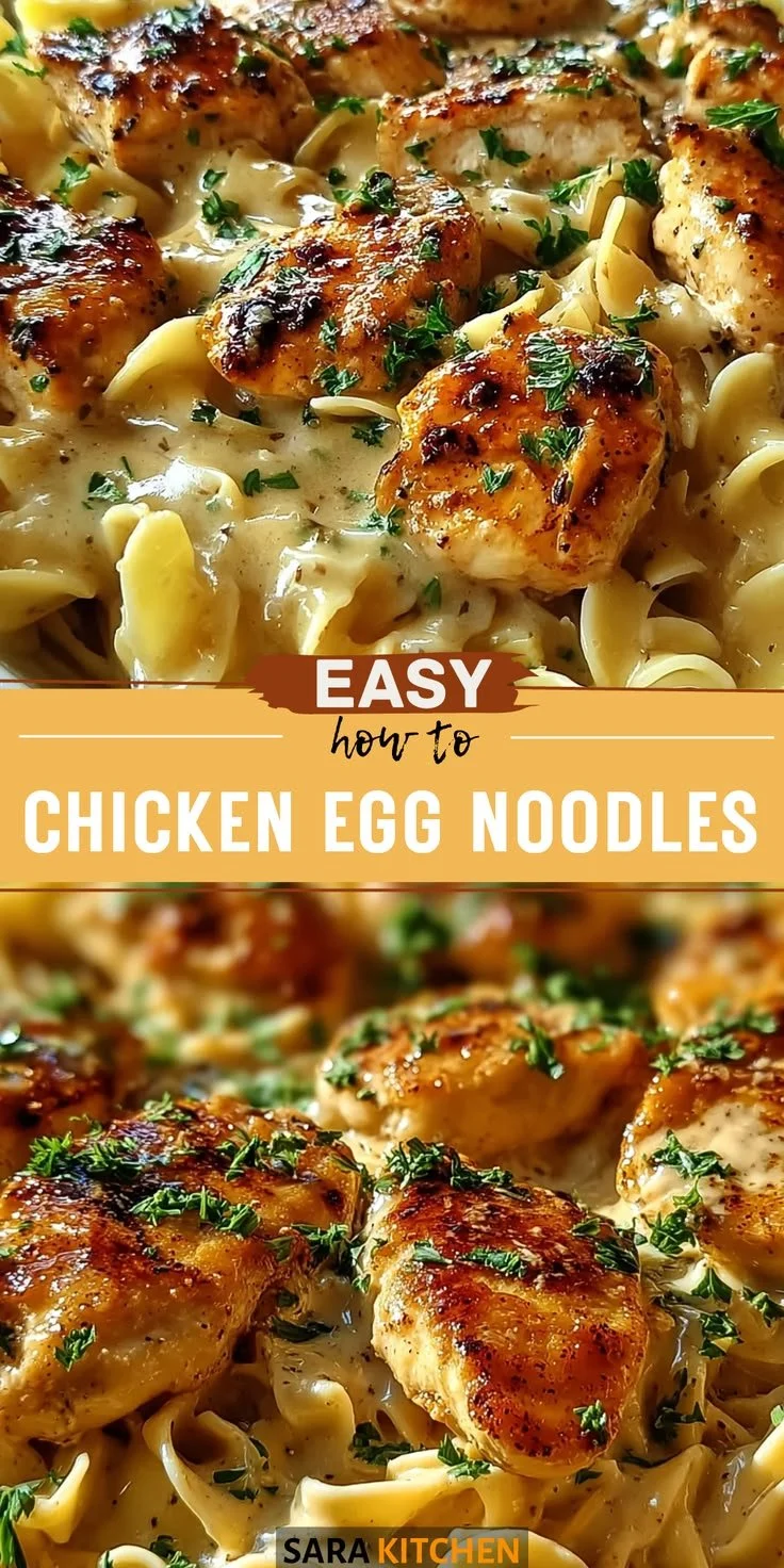 One pan chicken noodles with egg noodles and vegetables