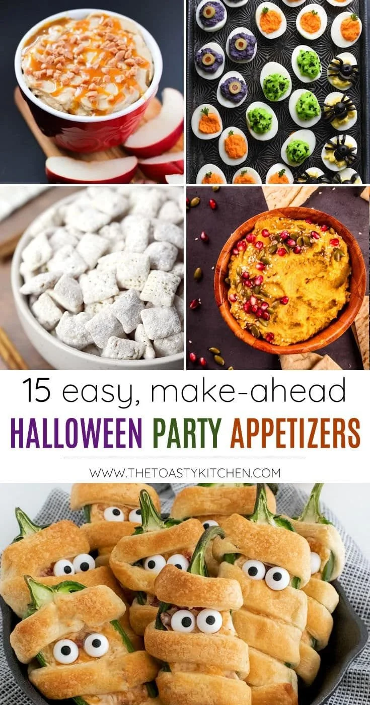 Platter of spooky Halloween appetizers for a festive party gathering