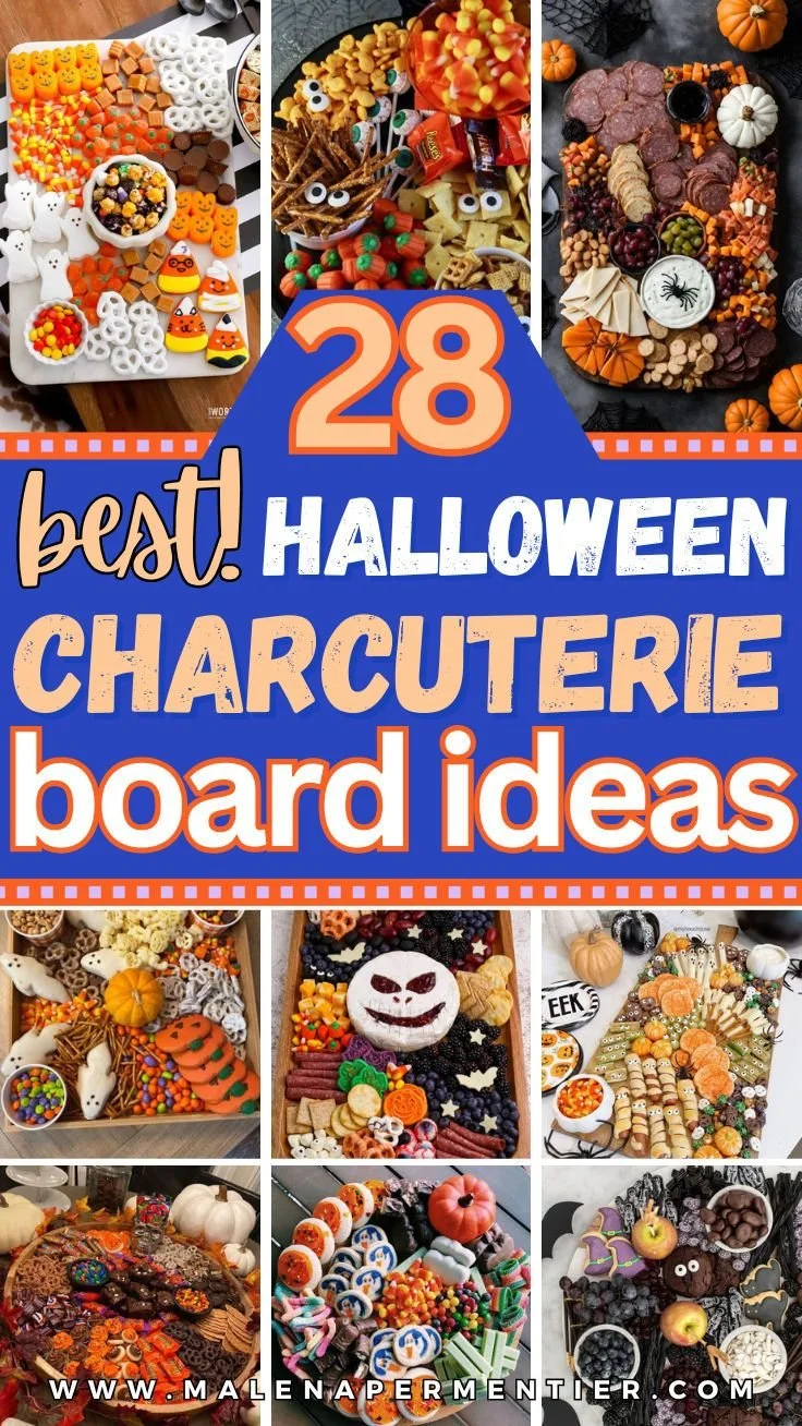 A beautifully arranged Halloween charcuterie board featuring spooky-themed snacks.