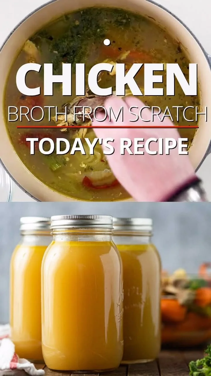 A bowl of homemade chicken broth with herbs and vegetables