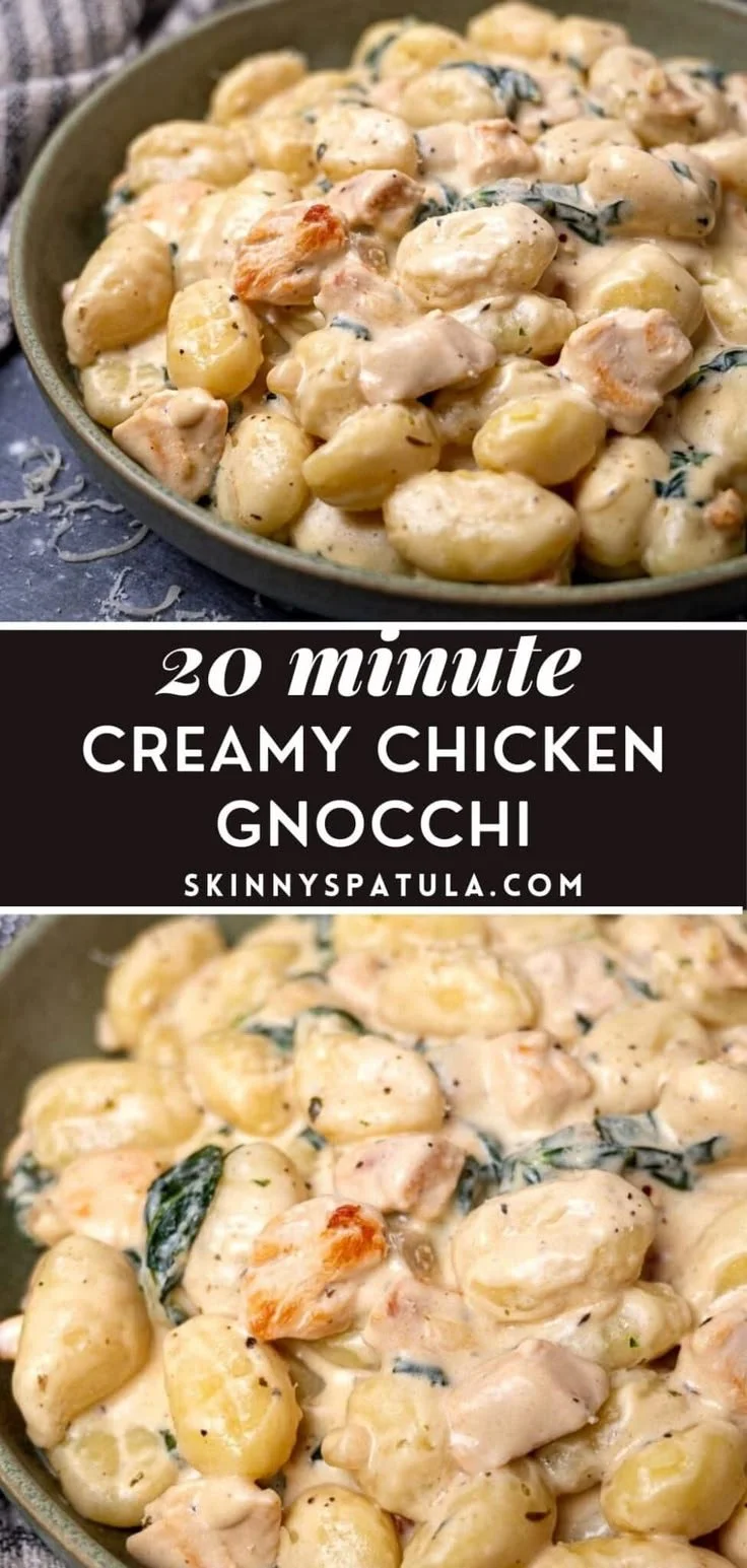 Creamy Chicken Gnocchi dish served with herbs and vegetables