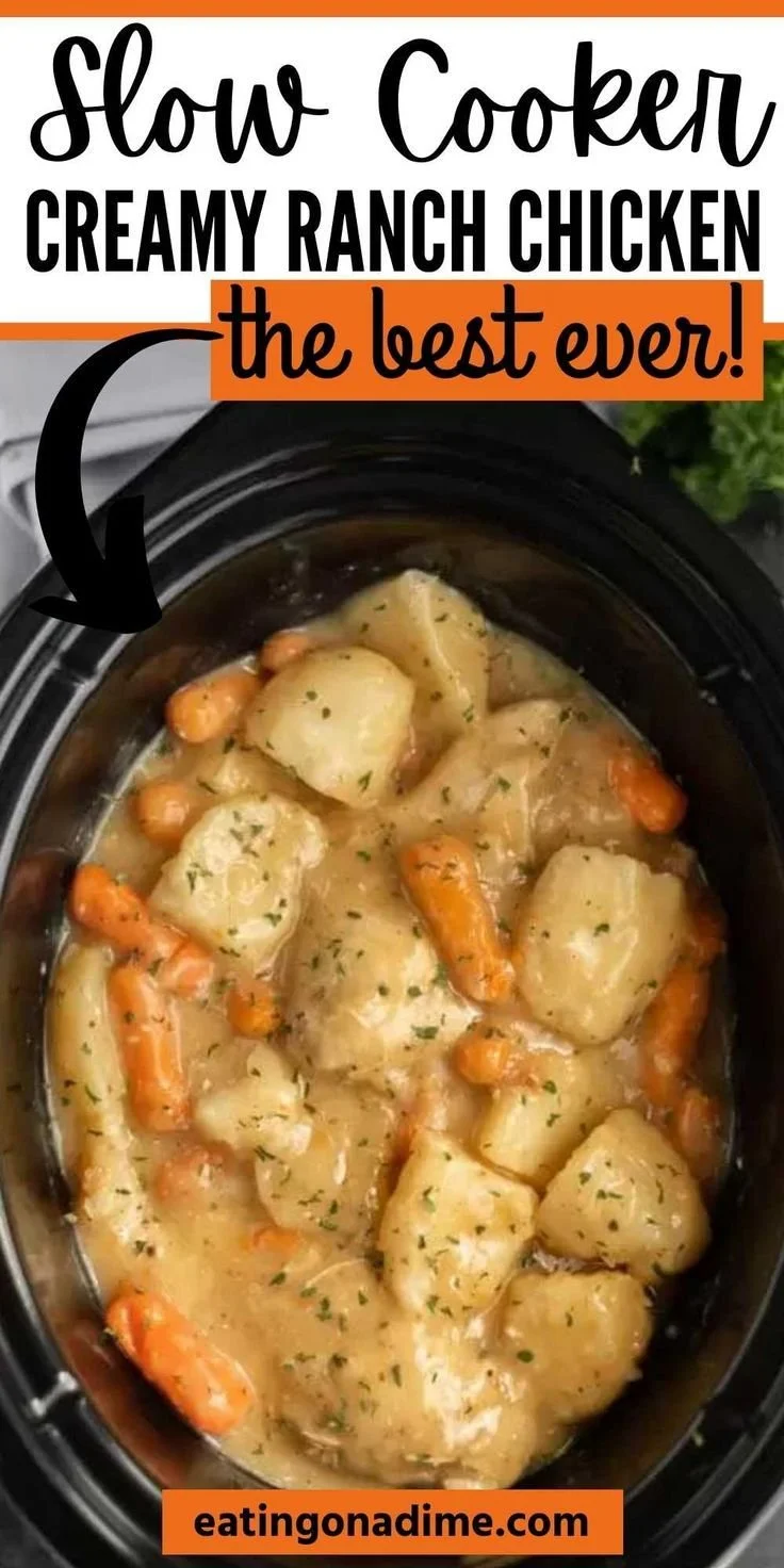 Crock pot creamy ranch chicken dish served on a plate